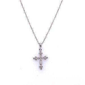 14K White Gold Diamond Cross Necklace